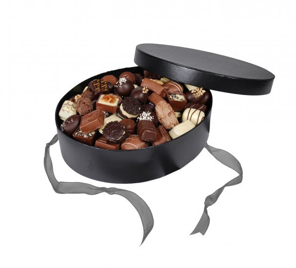 Sort Hatteæske, Luksus chokolade, 1000 g.