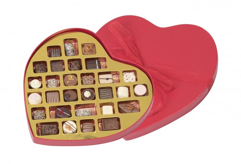 *Rød Hjerte Hatteæske stor, 29 stk Luksus chokolade 390 g.