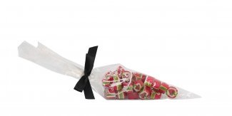 Spidspose m/sort silkesløjfe, Jordbær rox bolcher, 100 g.