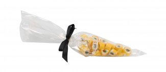 Spidspose m/sort silkesløjfe, Ananas rox bolcher, 100 g.