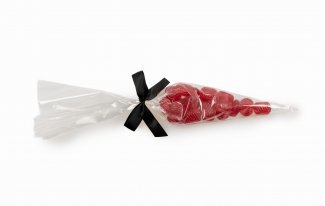 Spidspose m/sort silkesløjfe, Kongen af Danmark bolcher, 100 g.