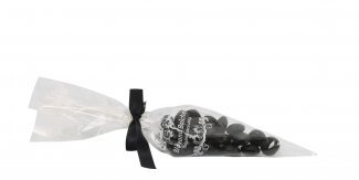 Spidspose m/sort silkesløjfe, Lakridspuder bolscher, 100 g.