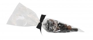 Spidspose m/sort silkesløjfe, Lakridsblanding bolcher, 100 g.