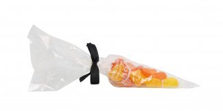 Spidspose m/sort silkesløjfe, Messina bolcher, 100 g.