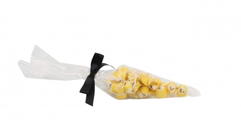 Spidspose m/sort silkesløjfe, Banan rox bolcher, 100 g.