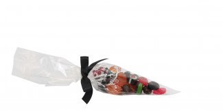 Spidspose m/sort silkesløjfe, Blåvand bolche mix, 100 g.