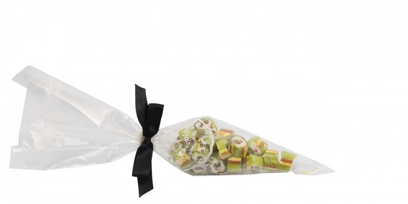 Spidspose m/sort silkesløjfe, Æble rox bolcher, 100 g.