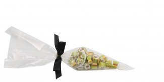 Spidspose m/sort silkesløjfe, Æble rox bolcher, 100 g.