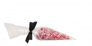 Spidspose m/sort silkesløjfe, Rød bismark bolcher, 100 g.