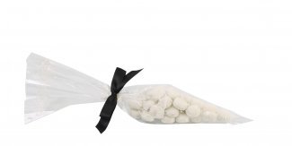 Spidspose m/sort silkesløjfe, Chokomint bolcher, 100 g.