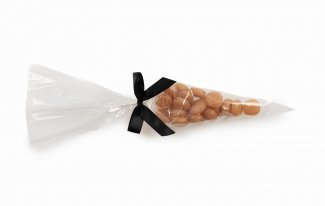 Spidspose m/sort silkesløjfe, Flødetabletter bolcher, 100 g.