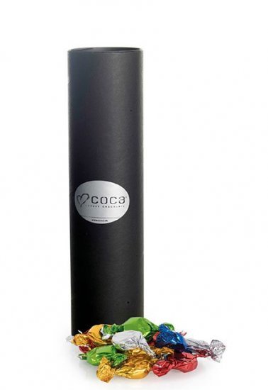 Sort Kartonrør, Mixede karameller i farvet folie, 500 g.