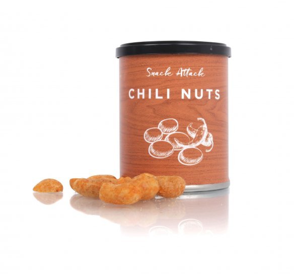 Snack Attack dåse, Chili Nuts, 60 g. - Dåse med label