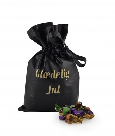 Sort stofpose m/tryk Glædelig Jul, Cocktailmix, 1750 g.