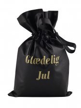 Sort stofpose m/ Glædelig Jul tryk (225x385 mm)