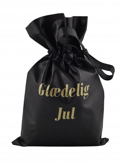 Sort stofpose m/ Glædelig Jul tryk (255x415 mm.)