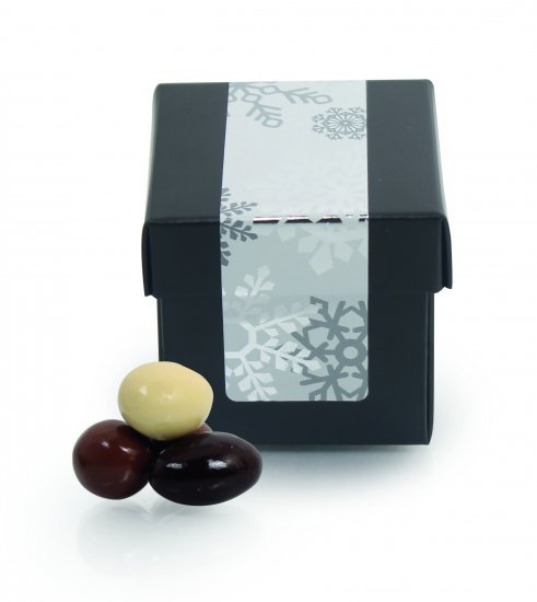 Sort Surprise-box m/ julelabel - 80 gr. Bl. Nødder og mandler