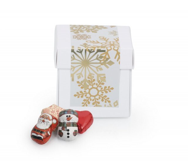 Hvid Surprise-box m/ julelabel - 90 gr. 8 stk. Røde Hjerter