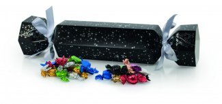 Sort m/ Stjerner Jule-/Nytårsknallert - 150 gr. Karameller + 150 gr. balls (300 gr.)