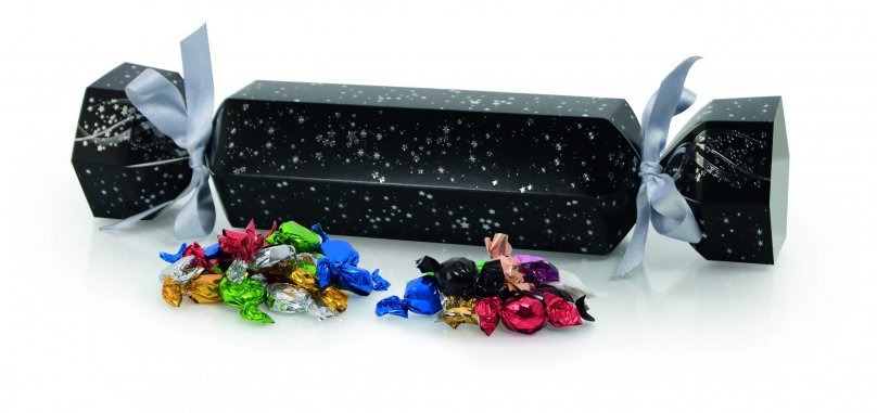 Sort m/ Stjerner Jule-/Nytårsknallert - 150 gr. Karameller + 150 gr. balls (300 gr.)