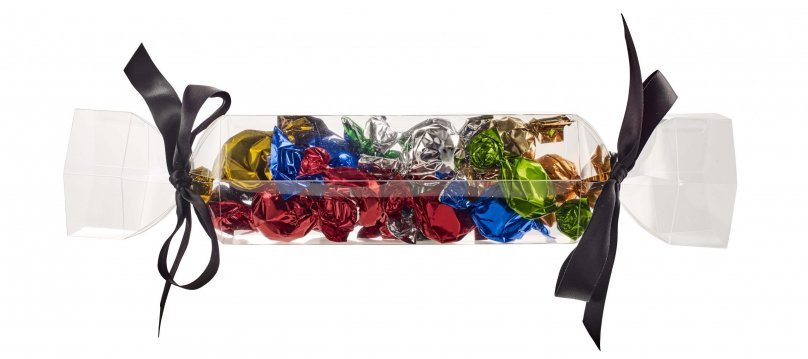 Transparent Jule-/Nytårsknallert - 185 gr. Karameller & balls