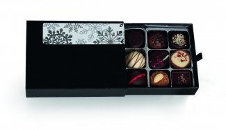 Skuffeæske - Sort m/julelabel - 170 gr. 12 stk. Luksus