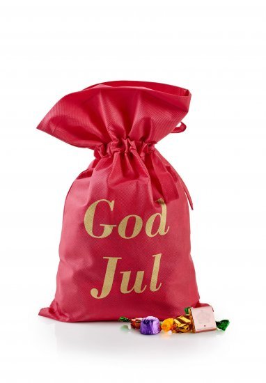 Rød stofpose m/tryk God Jul, Cocktailmix, 1000 g.