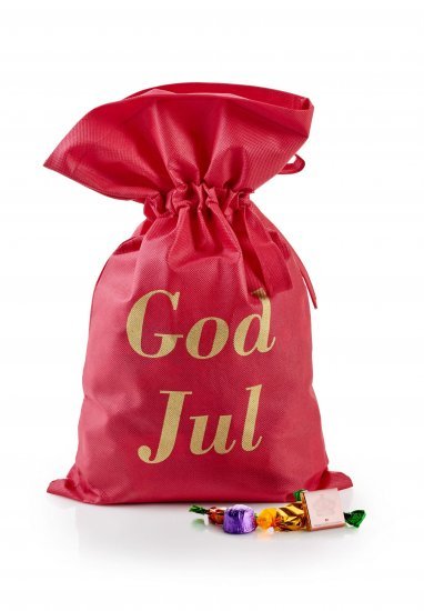 Rød stofpose m/tryk God Jul, Cocktailmix, 1750 g.