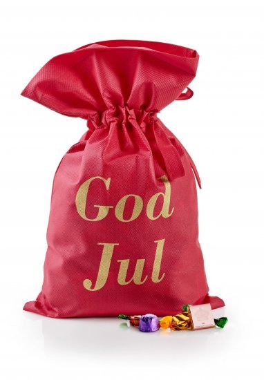 Rød stofpose m/tryk God Jul, Cocktailmix, 2900 g.