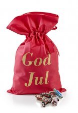 Rød stofpose m/tryk God Jul, Mars Miniaturemix, 2900 g.