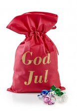 Rød stofpose m/tryk God Jul, Chokoladekugler, 2900 g.