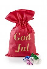 Rød stofpose m/tryk God Jul, Chokoladekugler, 1750 g.