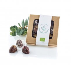 Kartonæske Natur m/rude, 9 stk. Økologiske Marcipanæg, 90 g.