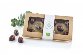 Kartonæske Natur m/rude, 10 stk. Økologiske Marcipanæg, 100 g.