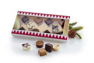 Tromme Rød/Guld rudeæske, 10 stk. Luksus chokolade, 100 g.