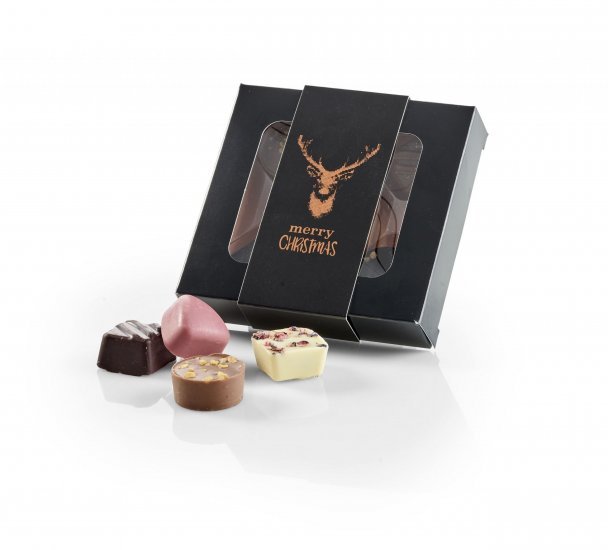Sort rudeæske, Merry Christmas Kronhjort, 5 stk Lukus chokolade, 50 g.