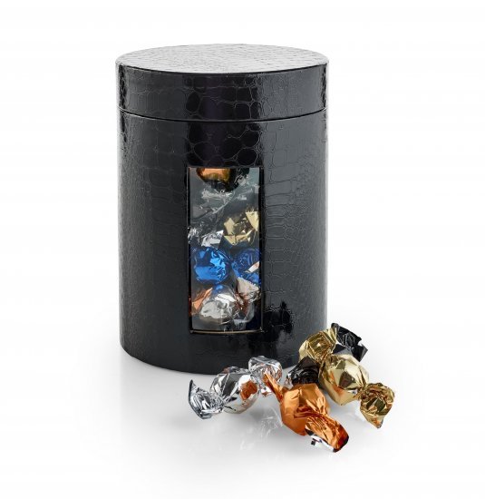 Mega Sort Rund Hatteæske m/ Vindue, Chokoladekugler, 1000 g.