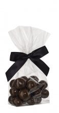Cellofanposer m/ sort sløjfe, Hasselnødder m/lys chokolade, 90 g.