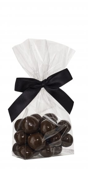 Cellofanposer m/ sort sløjfe, Hasselnødder m/lys chokolade, 90 g.