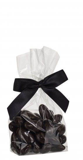 Cellofanposer m/ sort sløjfe, Mandler m/mørk chokolade, 90 g.