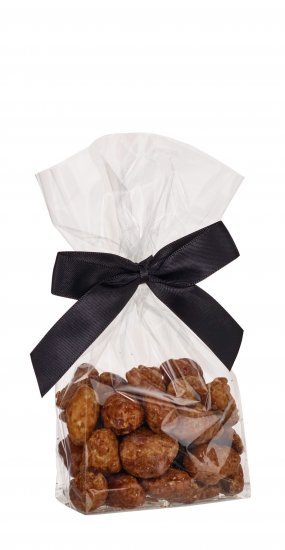 Cellofanposer m/ sort sløjfe, Brændte mandler, 90 g.