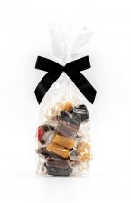 Cellofanposer m/ sort sløjfe, Mixede karameller - klar folie, 90 g.