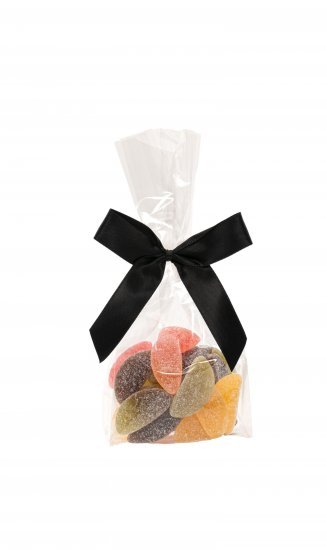 Cellofanposer m/ sort sløjfe, Vingummiblanding, 90 g.