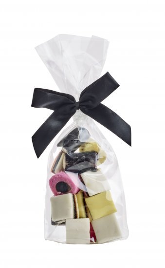 Cellofanposer m/ sort sløjfe, Lakridskonfekt, 90 g.