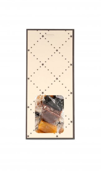 Creme/Sort Hanger, Mixede Karameller - klar folie, 90 g.