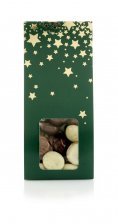 Grøn/Guld stjerner hanger, Pebernødder m/ chokoladeovertræk, 90 g.