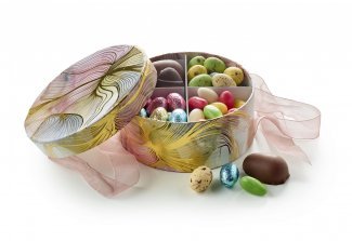 Rund Hatteæske Akvarel/Guld, Familieæske, 400 g.