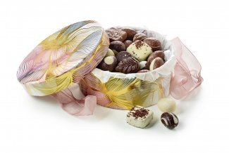 Rund Hatteæske Akvarel/Guld, Luksus chokolade & Luksusæg 500 g.