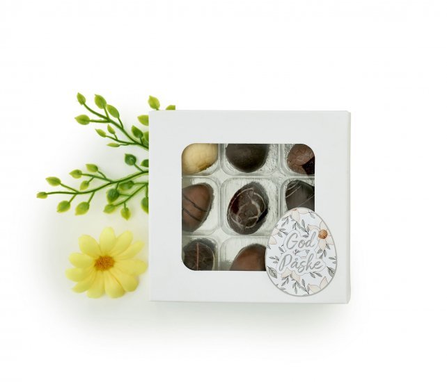 Hvid rudeæske, 9 stk Luksusæg & Marcipanæg 85 g.