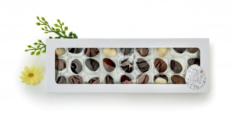 Hvid rudeæske, 27 stk Luksusæg & Marcipanæg 255 g.